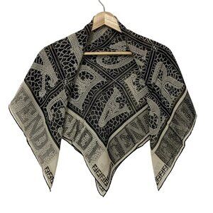 Auth FENDI - Black Beige Scarf